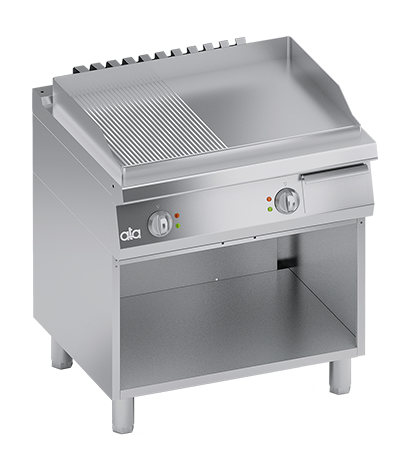 Grill electric linia 700 SOLUTION/ Gratar profesional dublu cu suprafata neteda si striata si dulap deschis ATA