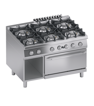Masina de gatit linia 900 SOLUTION/ Aragaz profesional alimentare gaz 6 arzatoare cuptor GN 2/1 si dulap deschis ATA