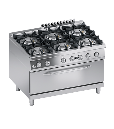 Masina de gatit linia 900 SOLUTION/ Aragaz profesional alimentare gaz 6 arzatoare si cuptor 105x53cm ATA MAXI