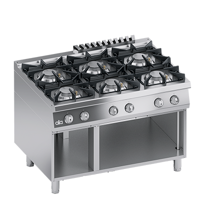 Masina de gatit linia 900 SOLUTION/ Aragaz profesional alimentare gaz 6 arzatoare si dulap deschis ATA