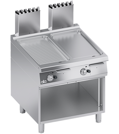 Grill alimentare gaz linia 900 PERFORMANCE/ Gratar profesional dublu cu suprafata neteda si striata si dulap deschis ATA