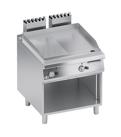 Grill alimentare gaz linia 900 SOLUTION/ Gratar profesional dublu cu suprafata neteda si striata si dulap deschis ATA