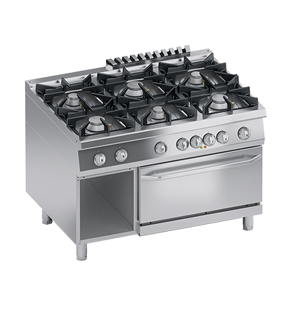 Masina de gatit linia 900 PERFORMANCE/ Aragaz profesional alimentare gaz 6 arzatoare cuptor electric GN 2/1 si dulap deschis ATA