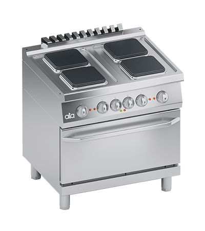 Masina de gatit linia 700 PERFORMANCE/ Aragaz profesional electric 4 arzatoare patrate si cuptor electric 2/1GN ATA