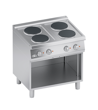 Masina de gatit linia 700 PERFORMANCE/ Aragaz profesional electric 4 arzatoare rotunde si dulap deschis model de banc ATA