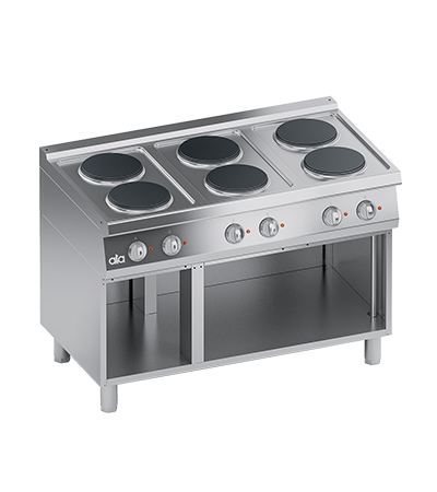 Masina de gatit linia 700 PERFORMANCE/ Aragaz profesional electric 6 arzatoare rotunde si dulap deschis model de banc ATA
