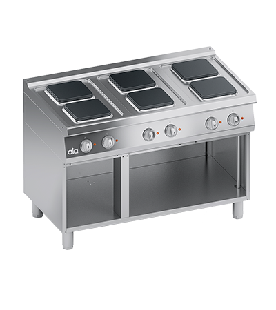 Masina de gatit linia 700 PERFORMANCE/ Aragaz profesional electric 6 arzatoare patrate si dulap deschis model de banc ATA