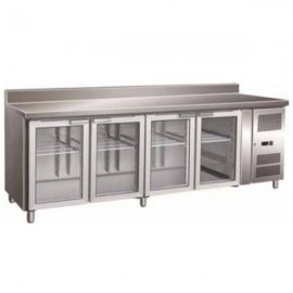 Masa frigorifica 4 usi de sticla cu agregat lateral si rebord 2230x700