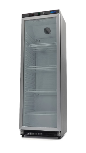 Frigider 400L negru cu usa de sticla Maxima