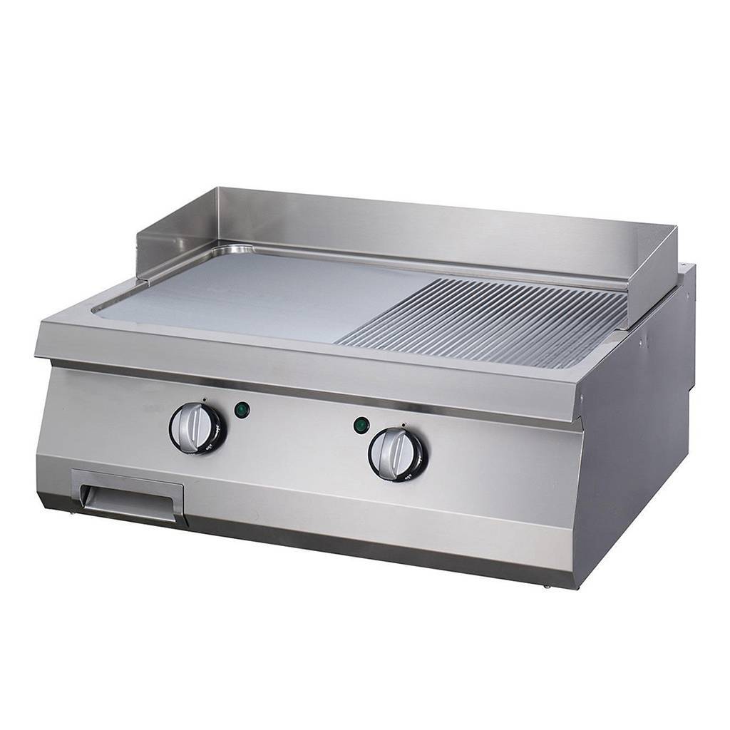 Grill frytop electric profesional cu dublu suprafata neteda si striata cromata Maxima